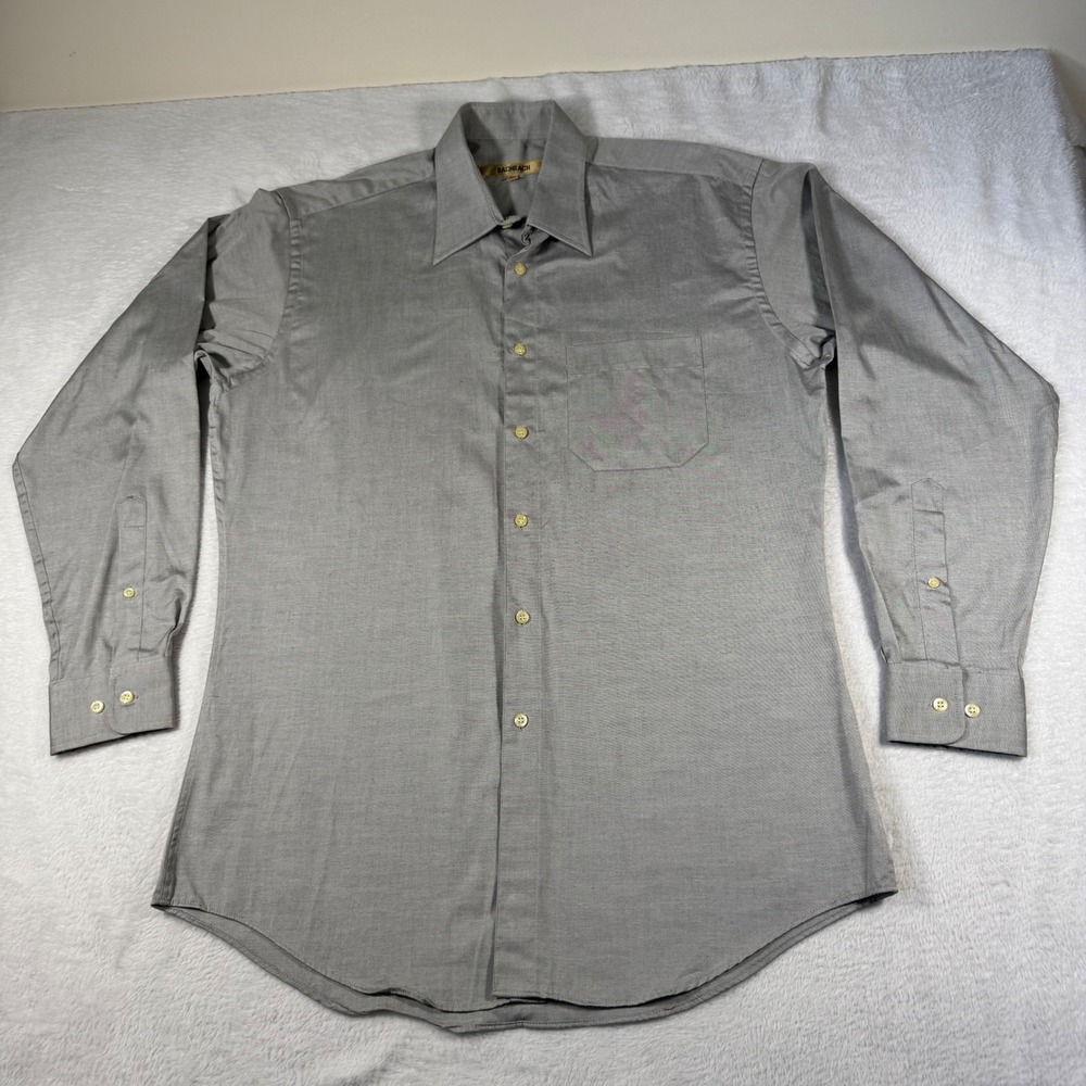 Bachrach Button Down‎ Shirt Mens 15.5 34/35 Grey Cotton Long Sleeve Office